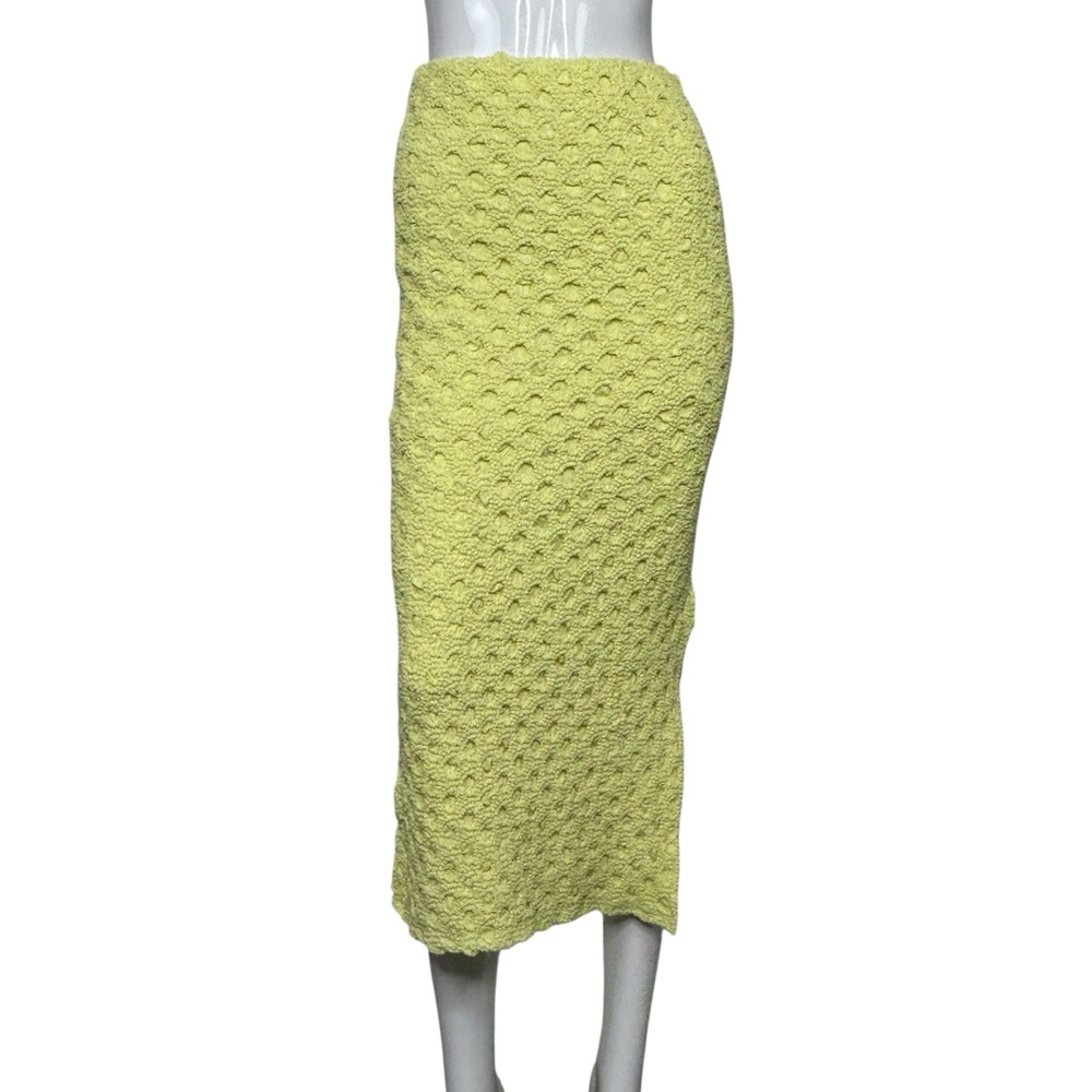 Lulu's Skirt Yellow Midi Column Crocheted Size Small Stretch with Slit